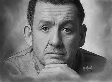 Dany Boon - Retrato realista al carboncillo hecho a mano