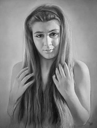 Retrato realista al carboncillo hecho a mano