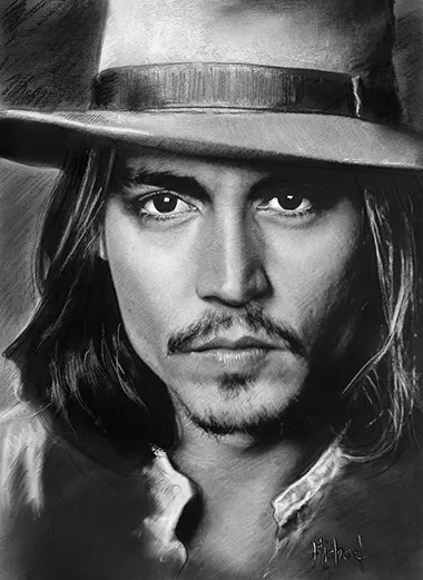 Retrato realista al carboncillo hecho a mano