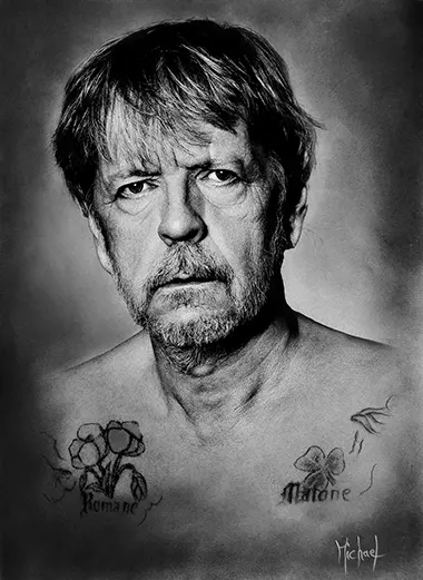Renaud Séchan Retrato pintado a mano