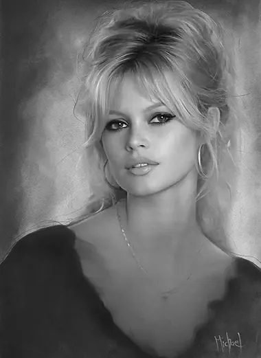 Brigitte Bardot Retrato a carboncillo Realista