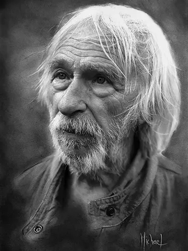 Pierre Richard Retrato realista al carboncillo hecho a mano